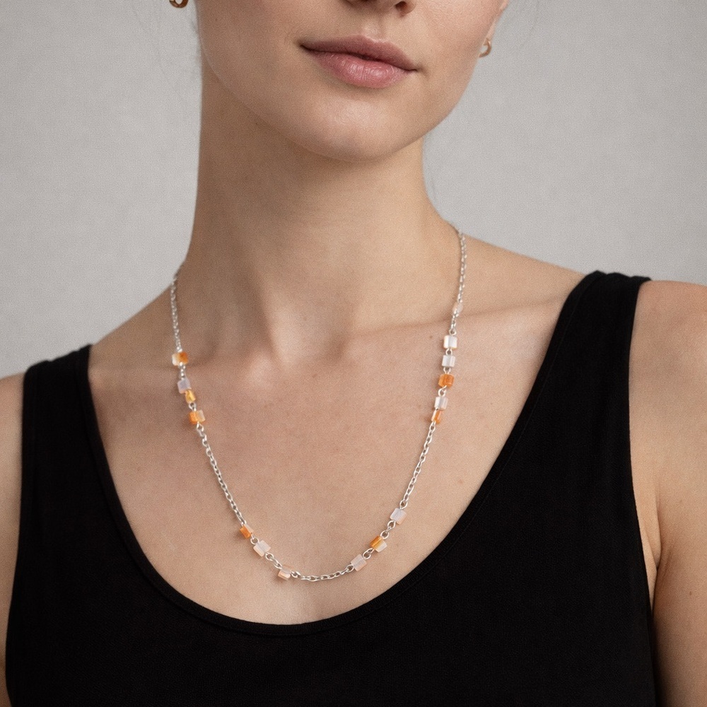 Vintage Silver-Tone Beaded Chain Necklace | Adjustable 17–19” |